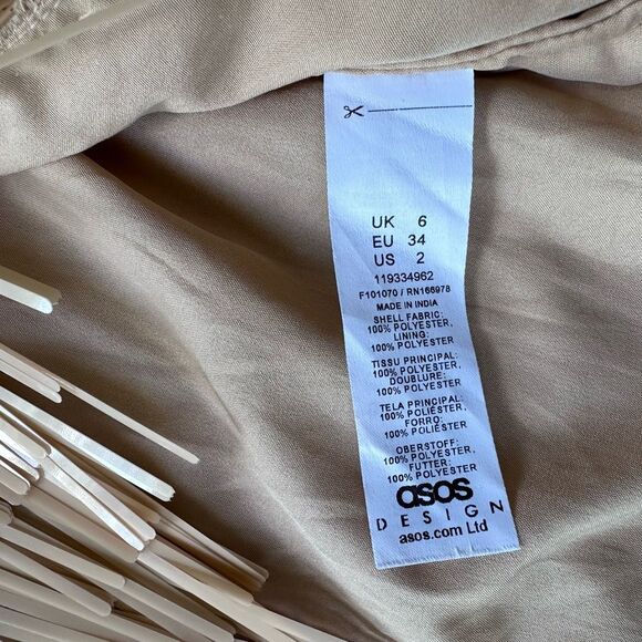 NWT ASOS DESIGN Scoop Neck Mini Dress w/ Shard Sequins Stone / Nude Beige 2 - Picture 12 of 15